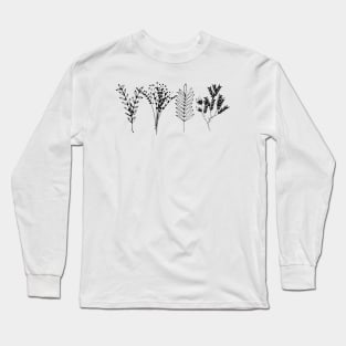 Black And White Scandinavian Plants Long Sleeve T-Shirt
